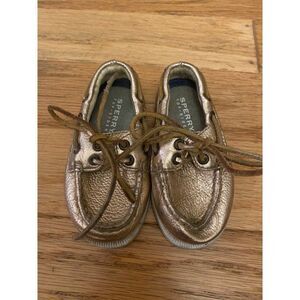Sperry girls gold metallic slip on leather tie loafers size 5M